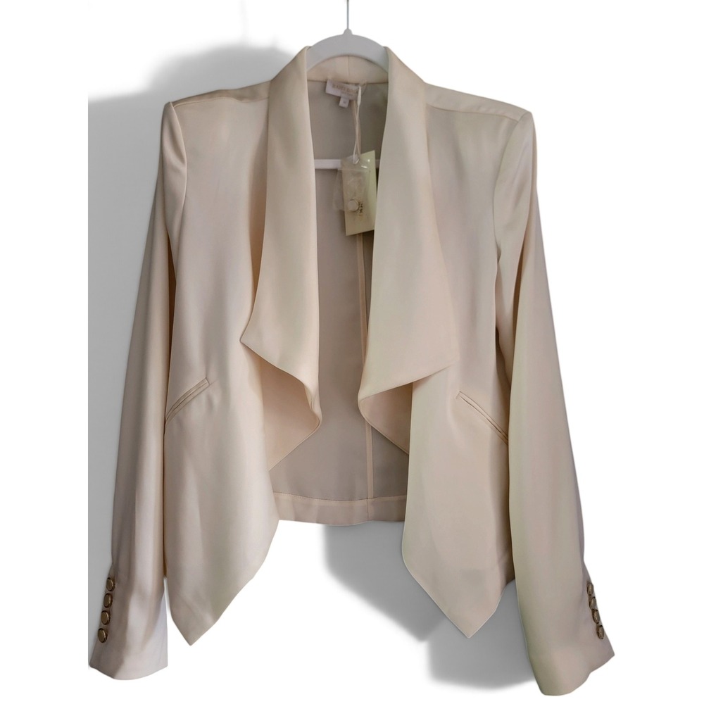 NWT Ramy Brook Maleah Jacket Cream Satin Draped Open Front Blazer New Medium